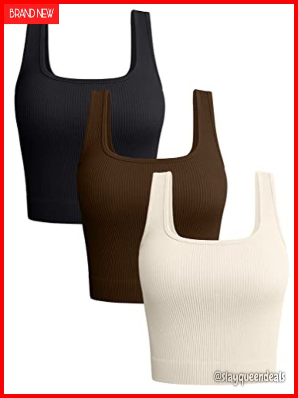 Ribbed Seamless Tank Tops 3 Piece Set Scoop Neck Workout Yoga Gym Tops